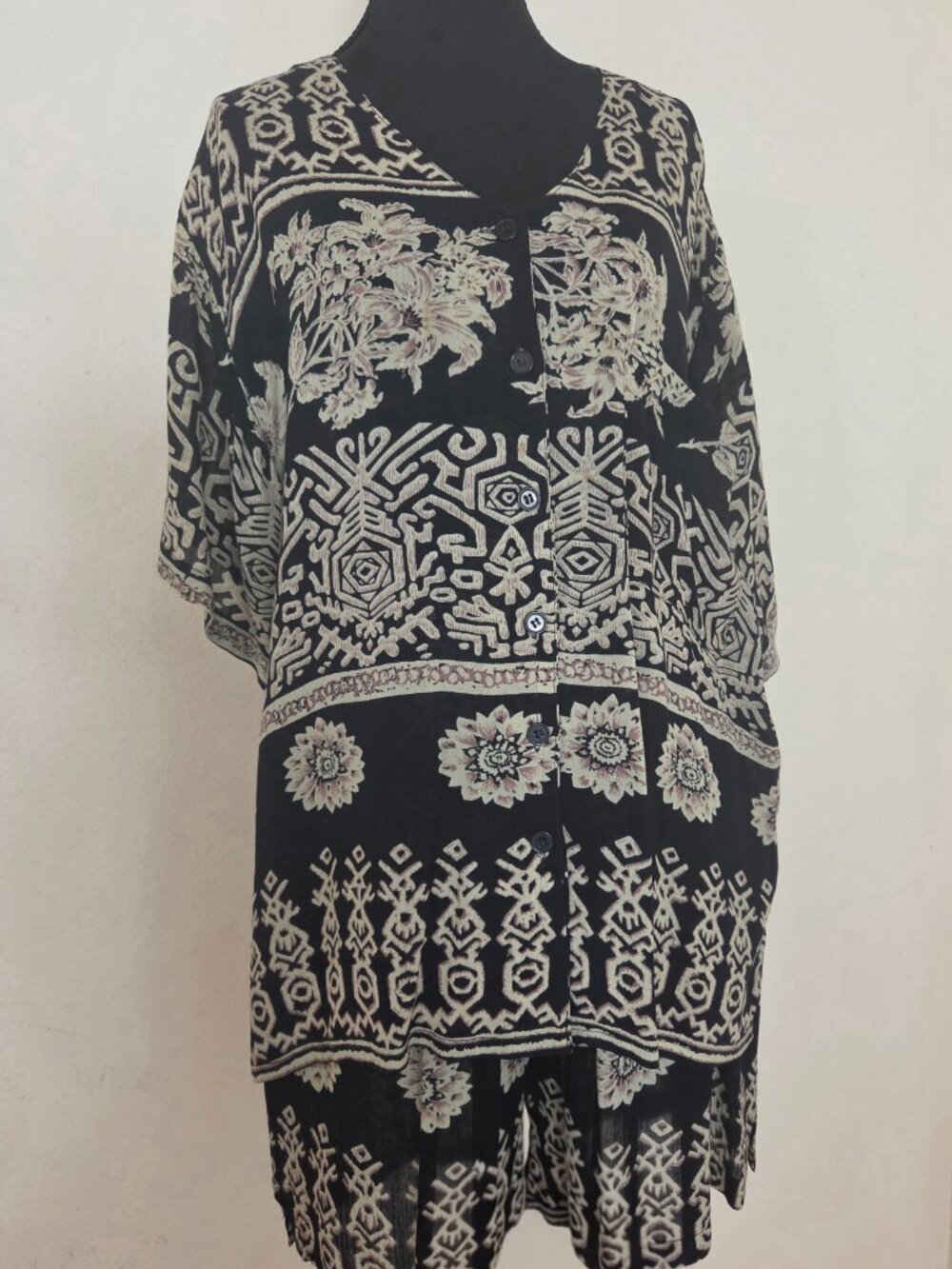 Vintage Batik Print in Khaki, Black, & Rust Culotte Set